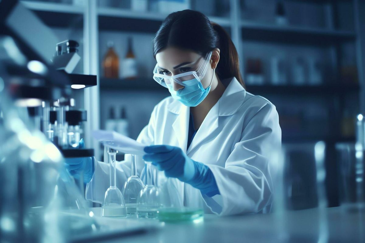 Pesquisadores analisando amostras em laboratório